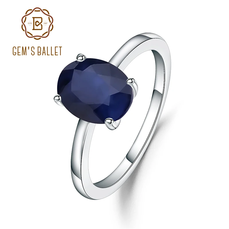 Gem's Ballet 2.02Ct Овальный натуральный синий сапфир обручальное кольцо 925 пробы Серебряное кольцо с камнем для женщин Прямая поставка
