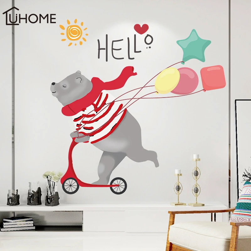 Милые скейтборд наклейки на стену в виде медведя DIY мультфильм Домашние