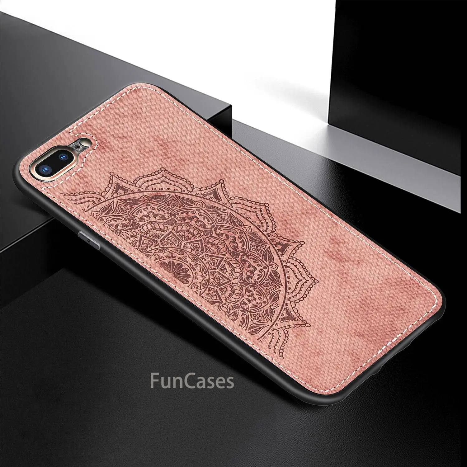 Чехол для телефона iPhone 8 7 Plus ультра тонкий холст ткань тисненая Мандала мягкий TPU