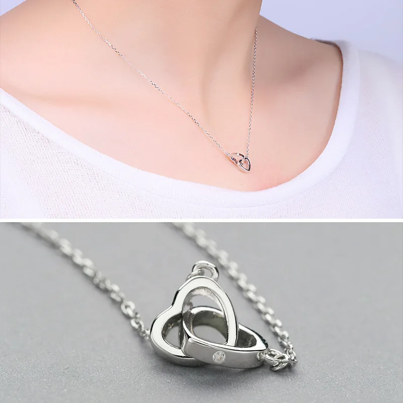 

L&P 925 Sterling Silver Crystals Bouble Heart Pendant Necklace for Valentine's Day Gift of Love Jewelry Wholesale
