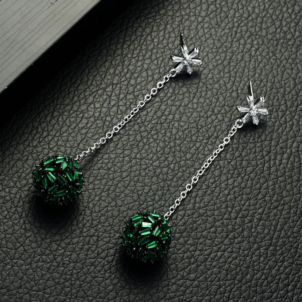 Высококачественные серьги-подвески HIBRIDE с покрытием из микрофибры и фианитами