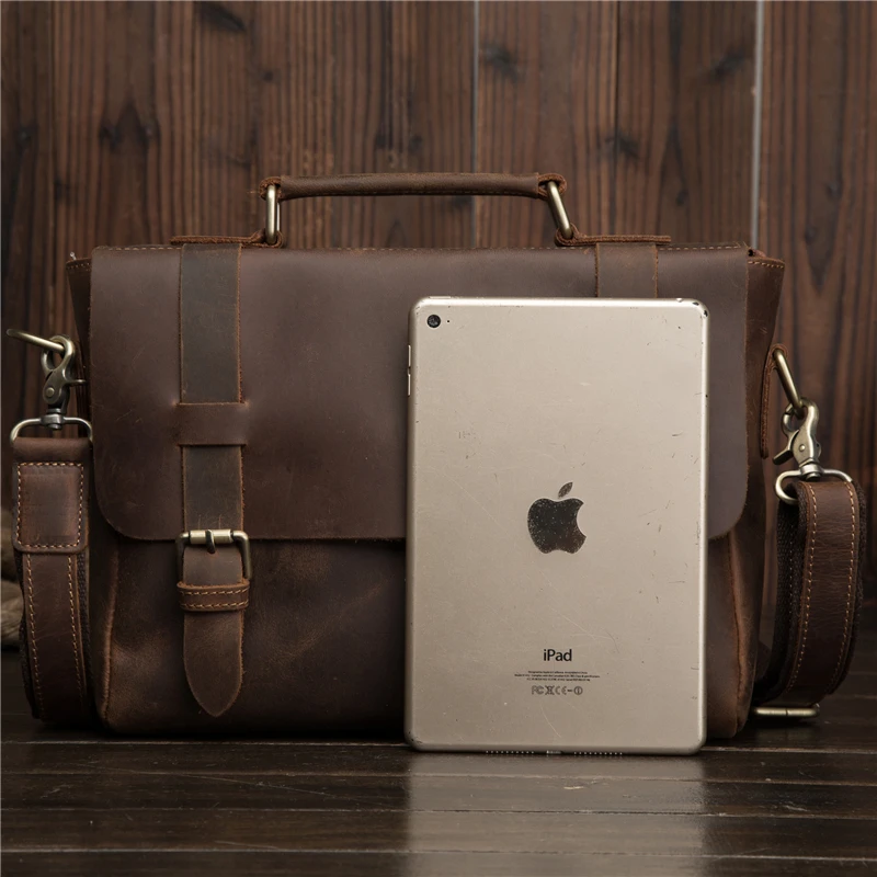 Man Briefcases Genuine Crazy Horse Leather Messenger Bag Shoulder Crossbody Retro Male Handbag Business Travel Gift Blosa Mochil