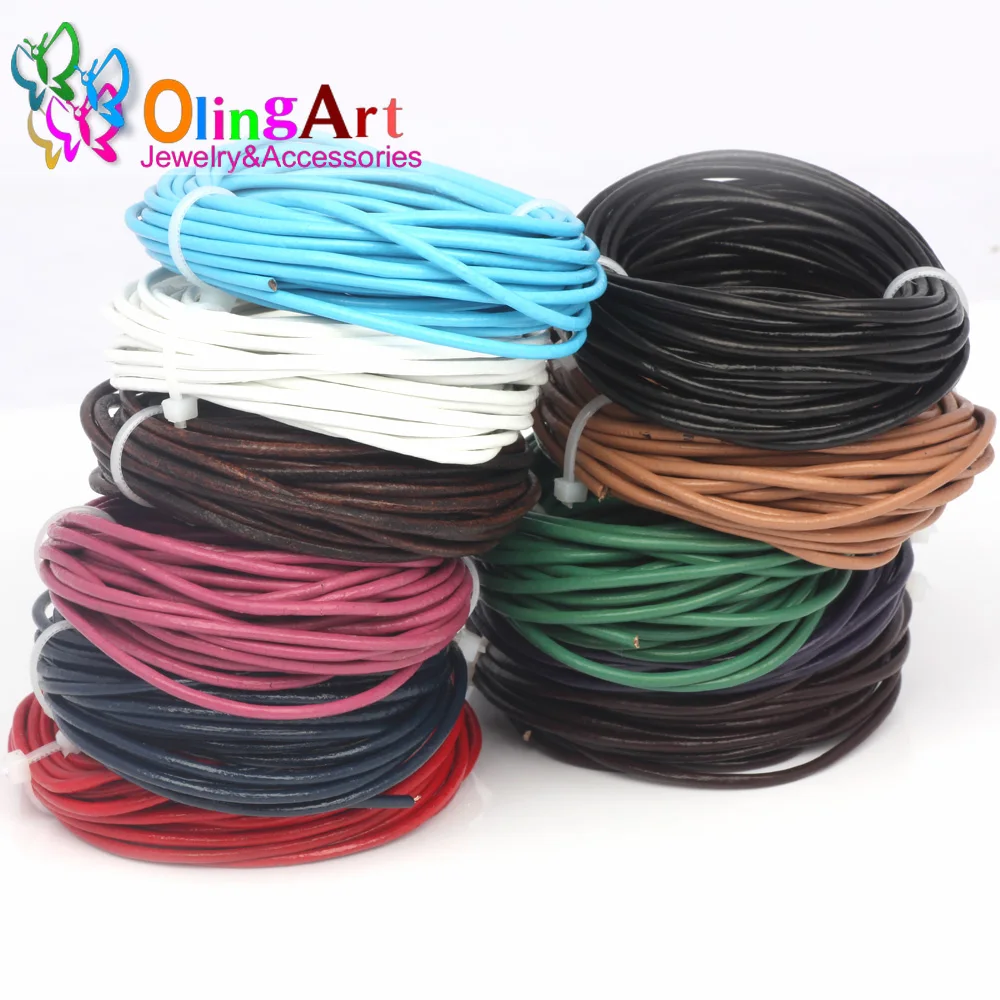 

OlingArt Leather Cords 3mm 10M Craft Round Mixed multicolor Genuine Cord/rope/Wire DIY Bracelet choker necklace Jewelry making