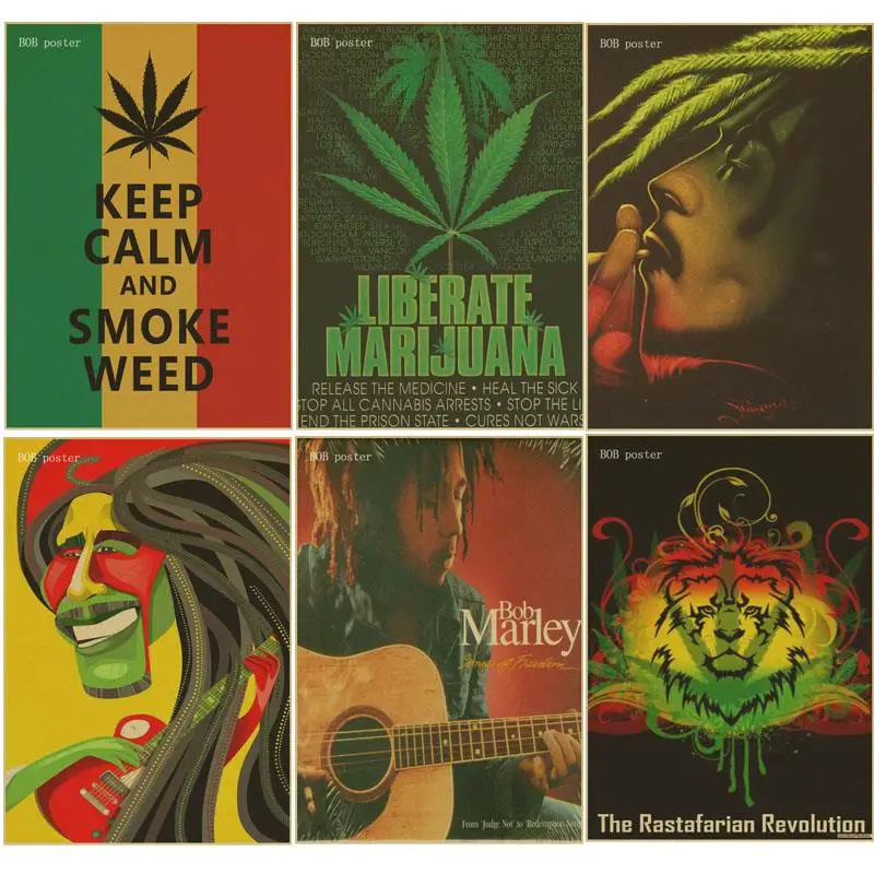 

Retro poster keep calm and smoke weed poster Bob marley/Jamaican reggae kraft brown paper vintage posters bar room decor