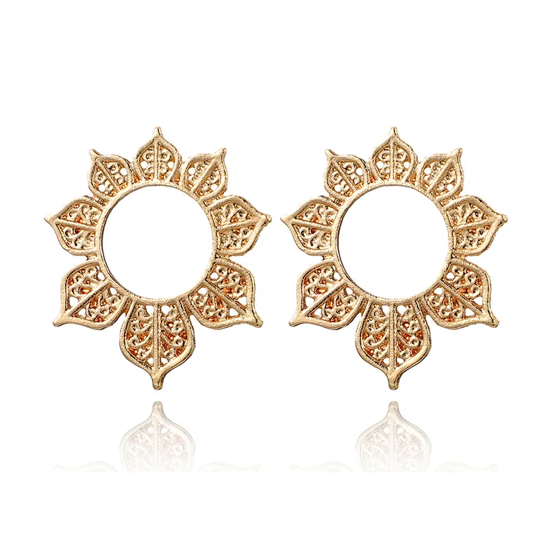 2019 Новая мода геометрические Металлические Полые Цветы круговой круг серьги