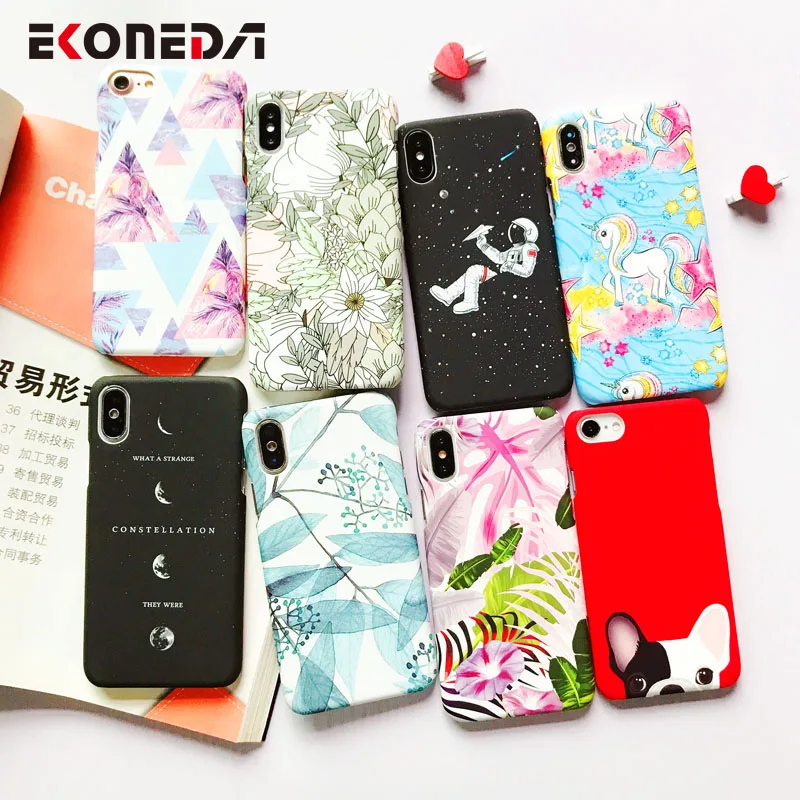 Чехол EKONEDA с милым мультяшным животным котом и собакой для iPhone 6, 6S Plus, 7, 8 Plus, X, XS, чехол для MAX XR, пластиковый матовый чехол для iPhone 7, чехол