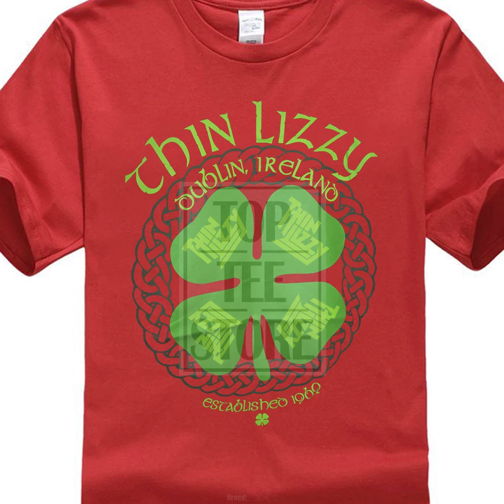 Красный Тонкая черная футболка Lizzy Men'S Four Leaf Clover - Цвет: Красный
