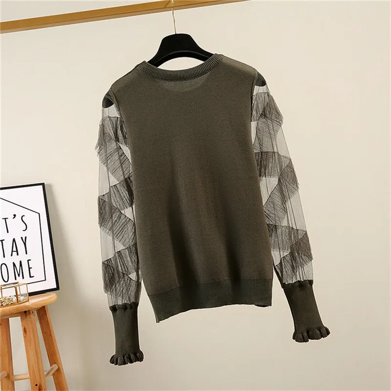 Тонкий вязаный пуловер MAXDIROO с оборками свитер женские сексуальные прозрачные