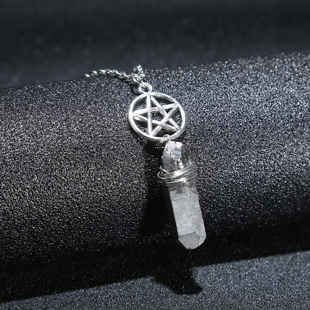 Аура серый кварц Wicca очарование кулон ожерелье грубые камни необработанные