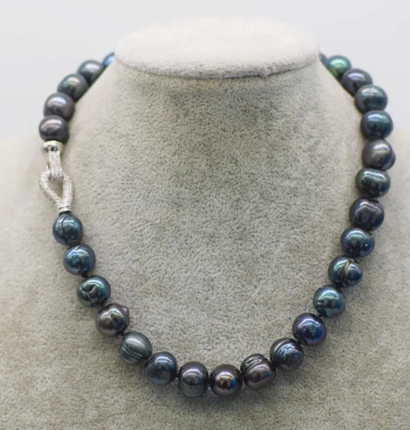 Вау! Пресноводный жемчуг черный недалеко круглый 11-13 мм ожерелье 18 дюймов природа