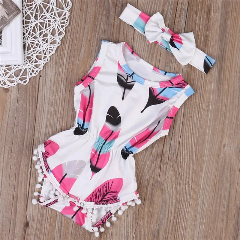 Хлопчатобумажный Боди без рукавов с принтом перьев для новорожденных и