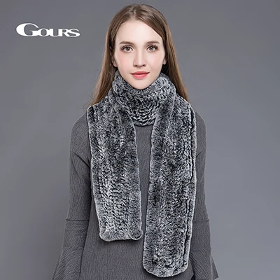 Gray Gours, женский шарф из натурального меха, высокое качество, роскошный большой длинный натуральный мех кролика Рекс, шарфы, толстый теплый зимний модный бренд, новинка, 008 - Цвет: Gray