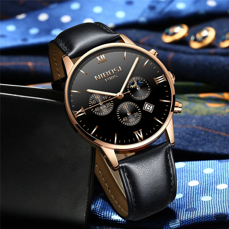Роскошные брендовые деловые часы NIBOSI с хронографом автоматические кварцевые