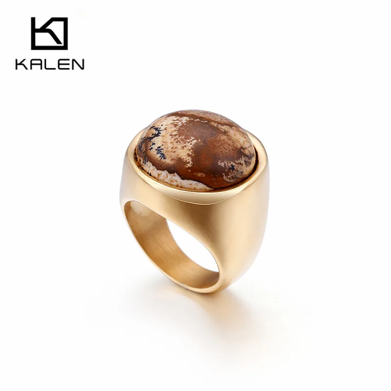 KALEN, 1 шт., нержавеющая сталь, болгарийское золото, кольца для женщин, Богемия, цветной камень, кольца на палец, размер 6, 7, 8, 9, дешевые кольца, ювелирные изделия - Цвет основного камня: KR48379-K