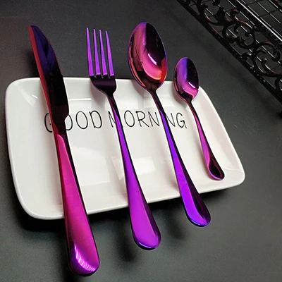 puple 8 set 24 шт. красочные столовая посуда высокое качество нержавеющая сталь ножи вилы ложка столовые приборы, для кухни еда посуда набор - Цвет: puple 8 set