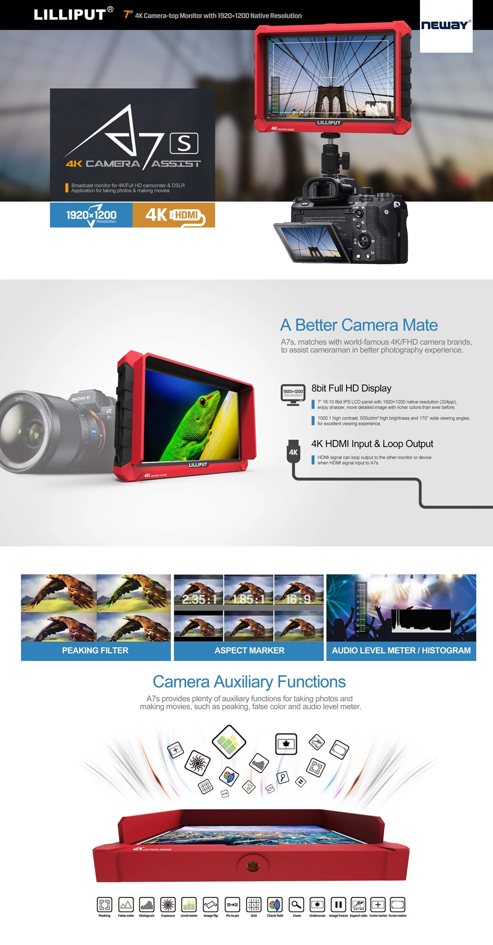 Lilliput A7S 7 дюймов 1920x1200 4K 7-дюймовый ЖК-экран DSLR камера полевой монитор