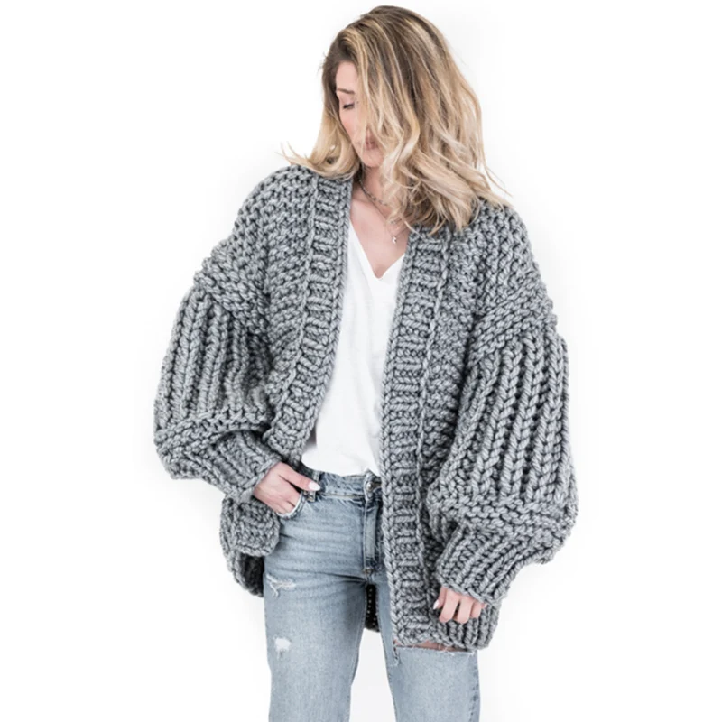 2018 Winter Women's Black thick Cardigan Sweater 5XL Handmade Crochet braided Streetwear Gray lady |
