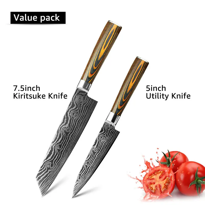 C Нож шеф-повара имитация дамасской стали 7CR17 440C Santoku кухонный нож острый Кливер нож для нарезки Подарочный нож высокого качества - Цвет: C