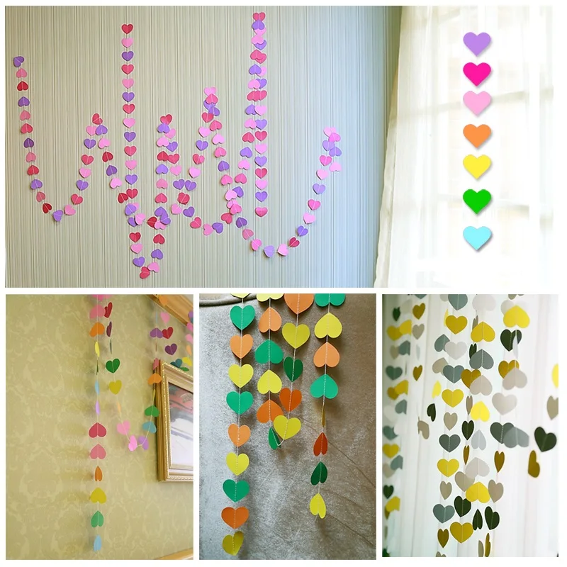 

4PCS 4M colorful Heart Paper Garland Home Accessories Wedding Paper Wall Hanging Birthday Party Decoration Spring Decoration