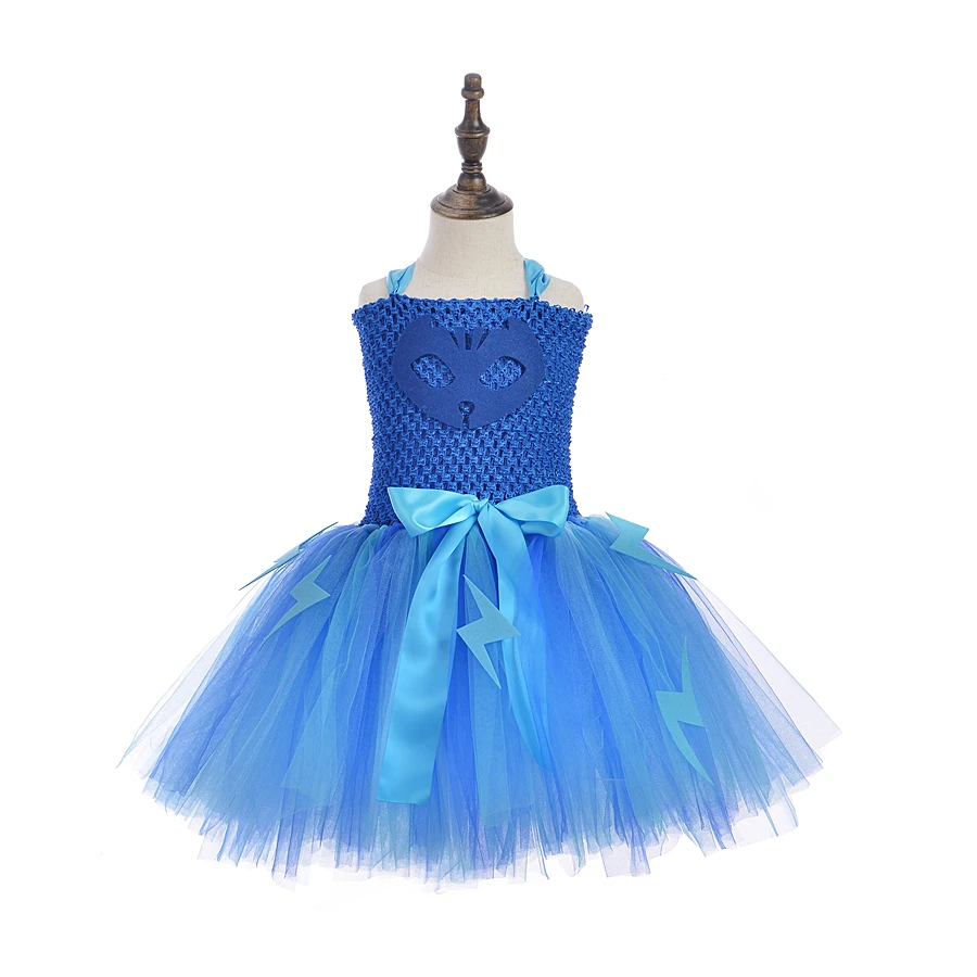 [Masked LITTLE HERO][Cat kid] Cos Girl Tutu Dress Set Hero Costume Kid Princess Fluffy Gauze Blue Birthday Party Outfit | Детская одежда