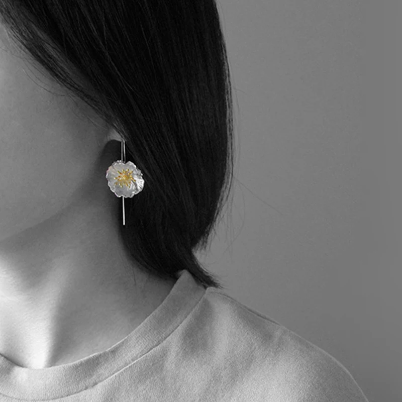 Lotus Fun реальные 925 пробы серебро ручной работы Fine Jewelry цветущие Маки цветок комплект ювелирных изделий для Для женщин
