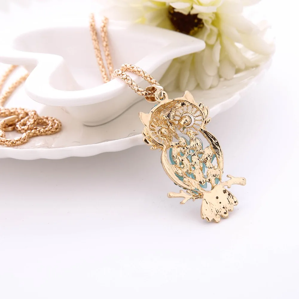 Drop Shipping Vintage Owl Design Rhinestones Crystal Pendant Necklaces Women Sweater Chain Necklace Jewelry Clothing Accessories | Украшения