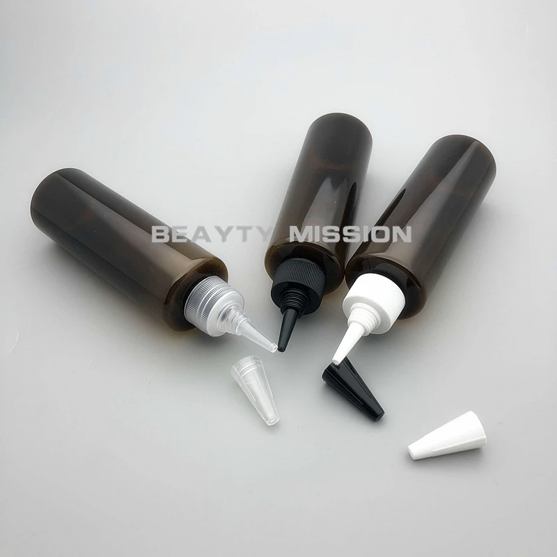

150ml/5oz 36pcs empty plastic E liquid bottle brown pet bottle with black/white/transparent Twist Top Caps pointed mouth top lid
