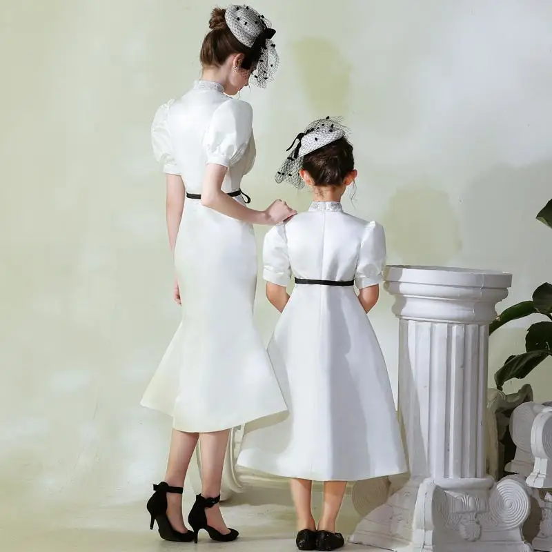 Платье для мамы и дочки 2019 белое вечерние жевное вечернее платье девочки