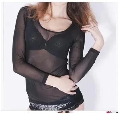 

SEXY good elastic Winter Women's crochet lace shirt blouse transparent slim casual tops tees for women clothing 1pcs/lot DS57