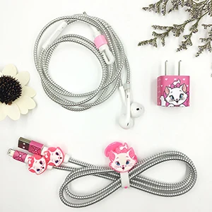 Disney Marie Cat Милый мультяшный usb-кабель протектор для Наушников набор с кабелем Стикеры для намотки градиент цвета спиральный usb-шнур с зарядным устройством для iphone - Цвет: Disney Marie Cat