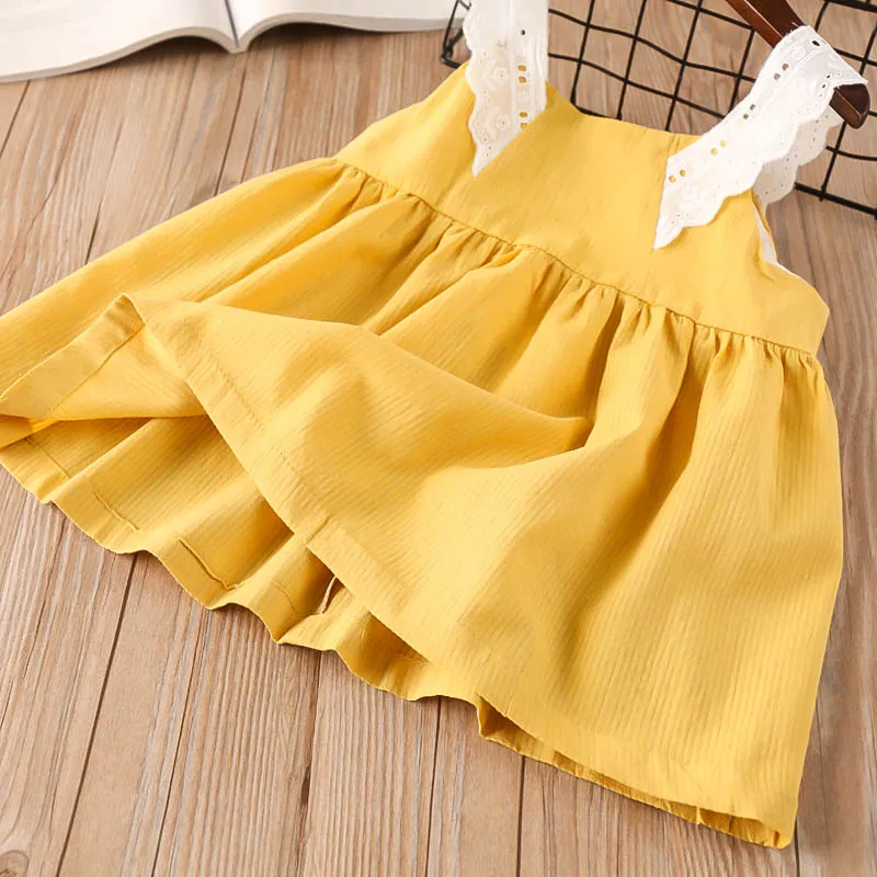 Hurave cotton causal camis dress hot sale summer Baby Girls solid lace Dress Clothes Children Sleeveless Kids button Dresses | Детская