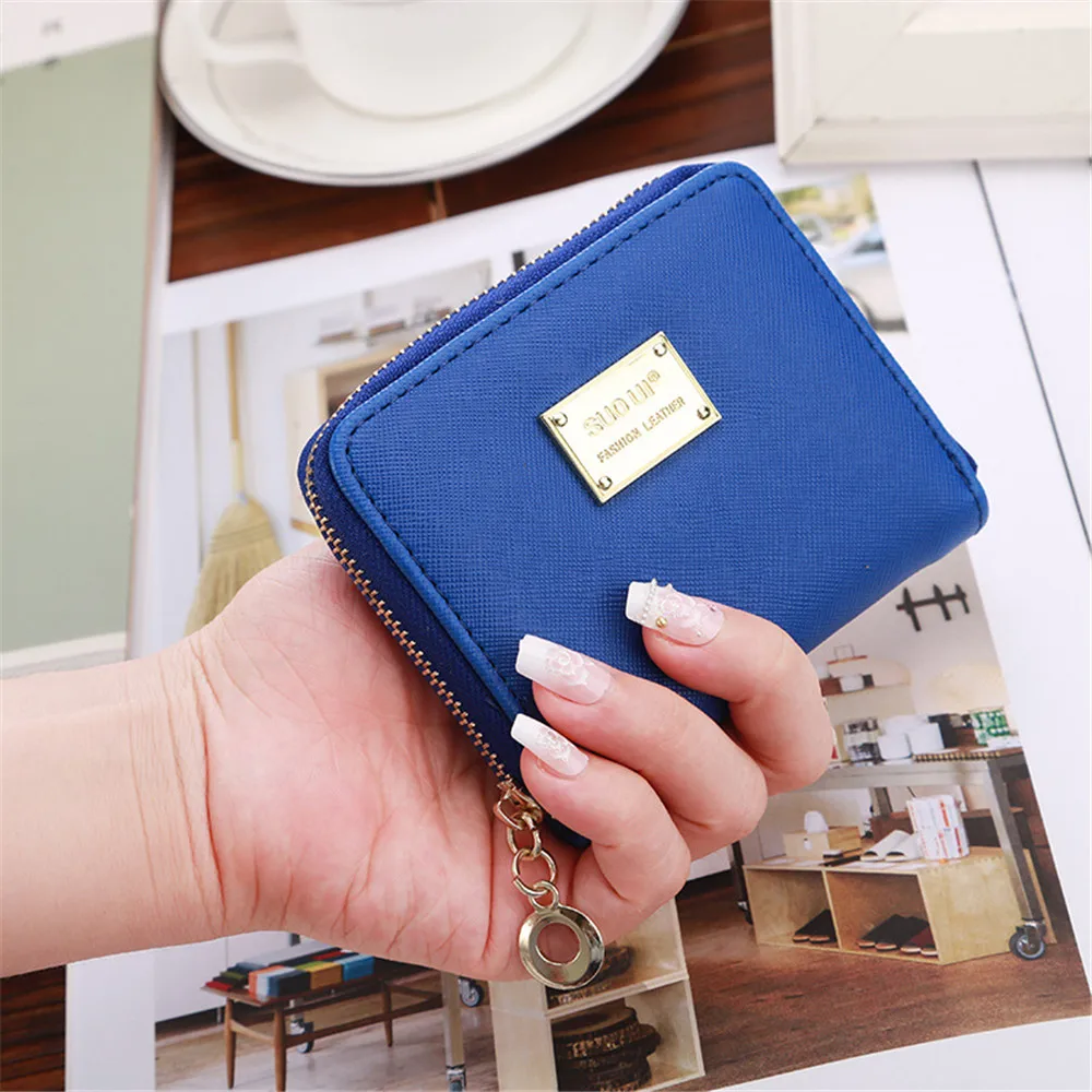 2017 High Quality women wallet Brand Metal sheets Decorate PU Leather Wallet Women Fashion Zipper Short Coin Purse | Багаж и сумки