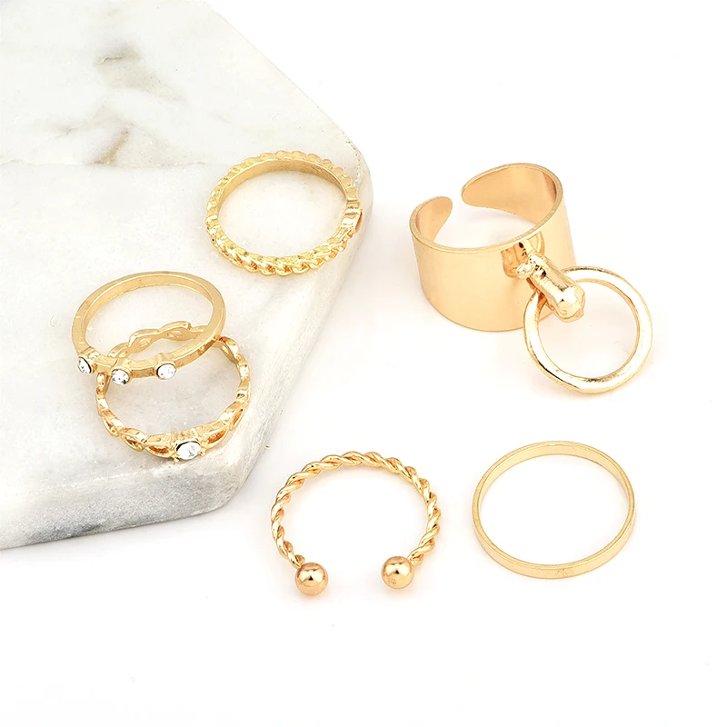 6 шт./партия в стиле панк набор колец круглая форма сердца с украшением виде