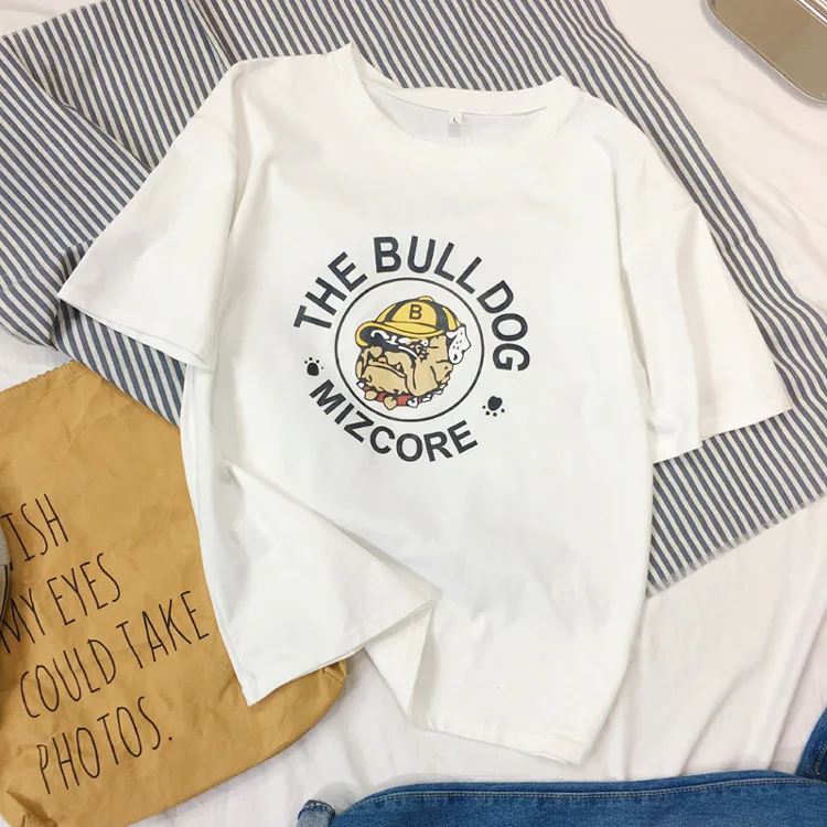 Футболка с надписью The Bull Dog женские летние футболки топы забавная футболка для
