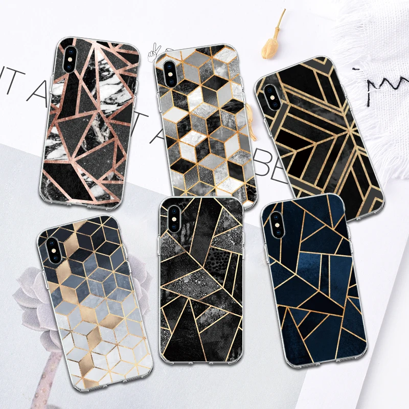Для Iphone 4 4S 5 5S SE 6 6S 7 8 Plus X XR XS Max TPU мягкая задняя крышка золотой край Геометрия