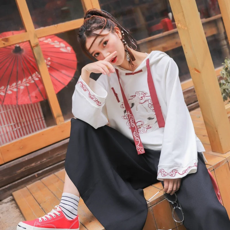

Traditional Japanese Clothes Female Kimonos White Hoodie Cheongsam Dress Chinese Style Harajuku Kawaii Japanese Cosplay FF2097