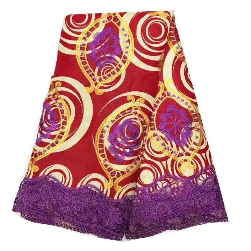 

new fashion pretty party African batik embroidery cotton wax fabric with guipure lace for sewing dress 6yards/lots