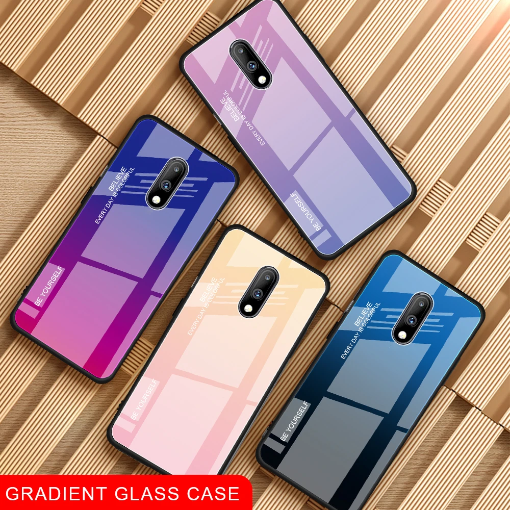 Градиентный стеклянный чехол для Oneplus 6 T силиконовая рамка жесткая стеклянная
