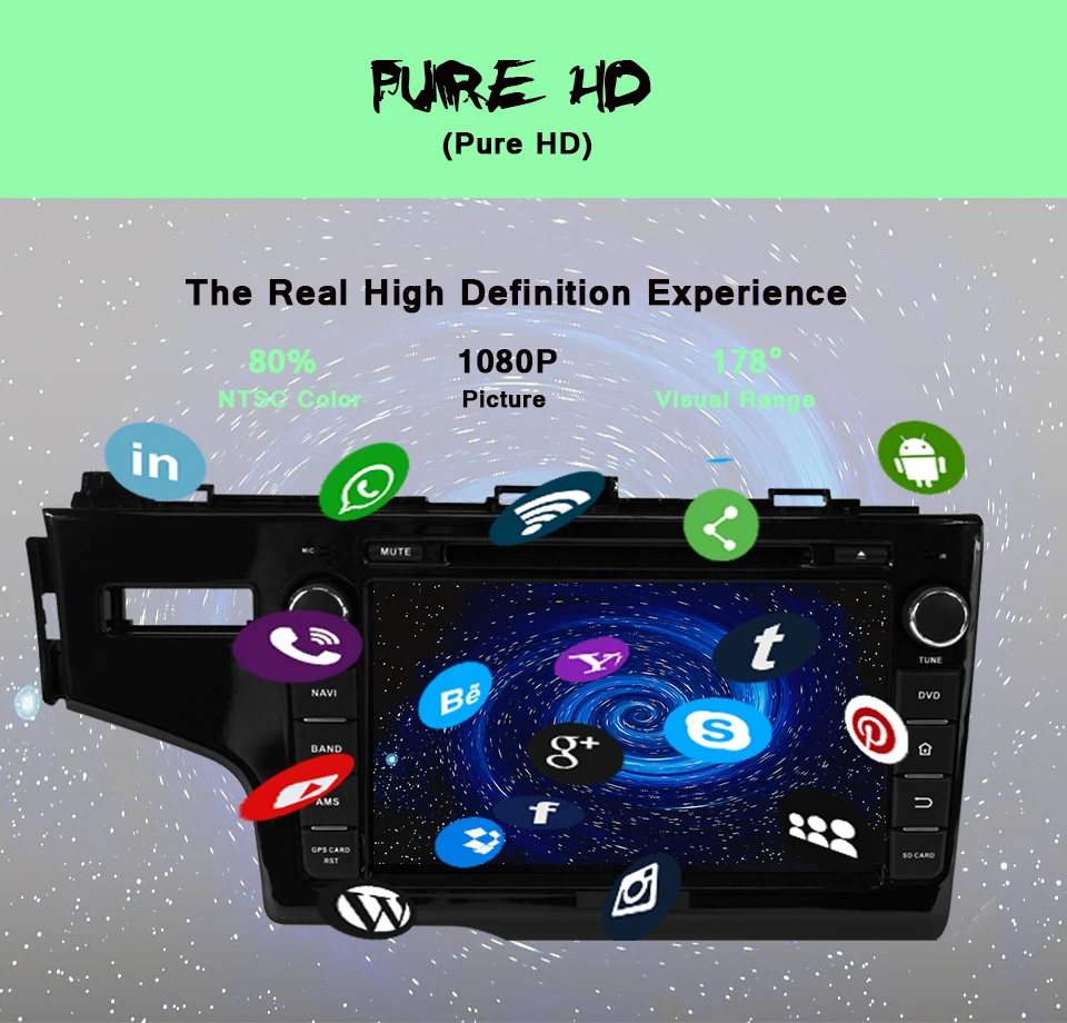 Автомагнитола In Dash 8" с 8-ядерным процессором на Android 10 для автомобиля Honda Fit 2014-2017 с GPS, DVD, картами навигации и поддержкой звука ПК и управления на руле.