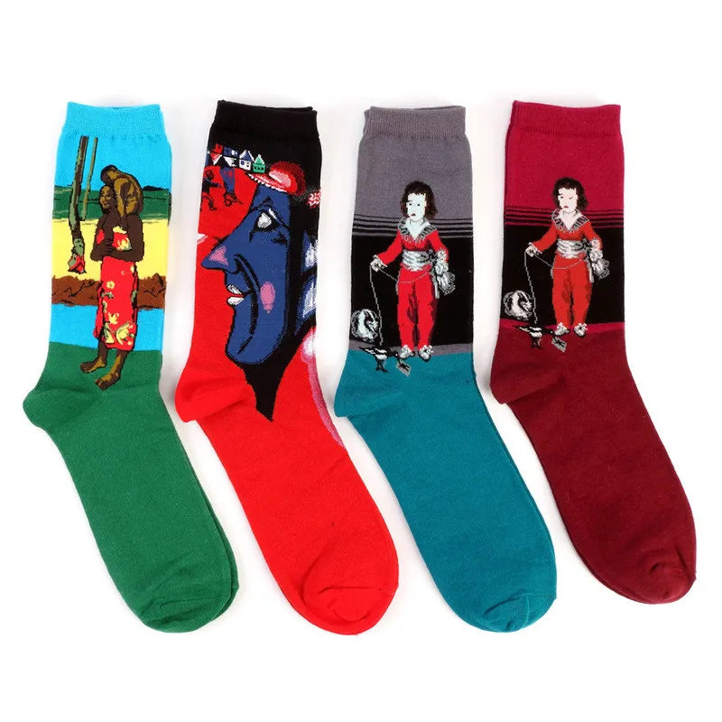 Носки мужские и женские винтажные хлопковые с рисунком|socks painting|crew socksdesigner socks |