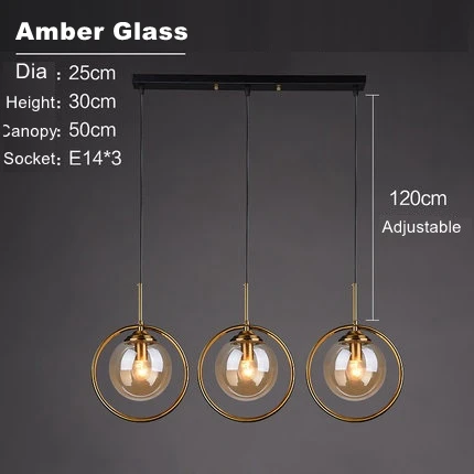 Amber 3 pieces LukLoy Лофт Современный Подвесной Потолочный светильник Подвеска у кровати светильник кухня Остров Подвесная лампа бобы стеклянный шар блеск светодиодный светильник ing - Цвет корпуса: Amber 3 pieces