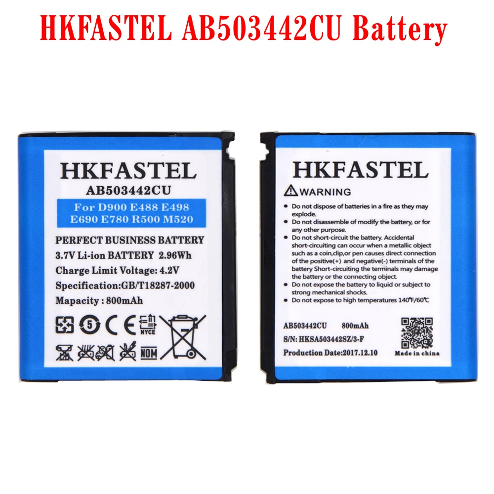 Аккумулятор для сотового телефона HKFASTEL AB503442CU Samsung D900 R500 M520 E488 E498 E690 E780 AB503442CE AB503442CC