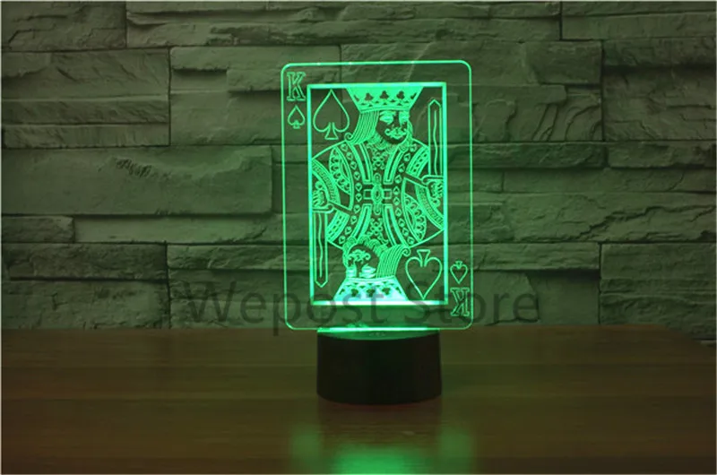 Казино Покер король свет 3D иллюзия ночник игральные карты пики K настольная