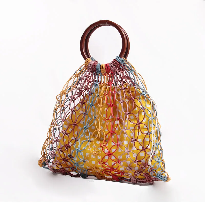 2019 населения хлопчатобумажные веревку полые соломенная сумка Sheer макраме Tote