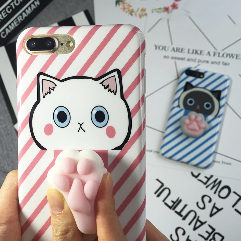 Мягкий чехол 3D кошачья лапа для iphone 6 S милый 6S Plus Модный Полосатый Узор мультяшный