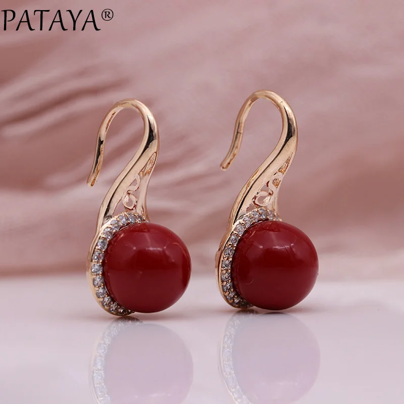 PATAYA, новинка, акция, серьги из кораллового жемчуга, 585, розовое золото, круглый натуральный циркон, женские модные ювелирные украшения, свадебные серьги