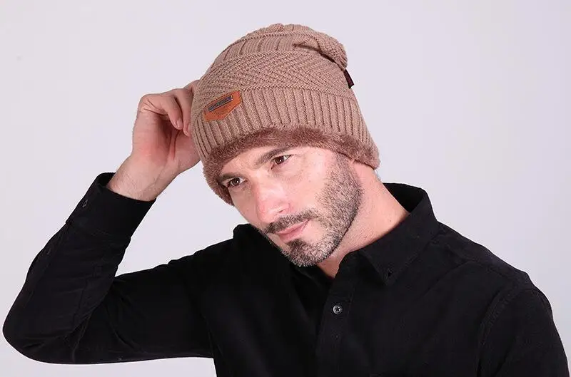 Бренд шапочки вязаные Для мужчин зимние Skullies шапки шапка капот зимние Шапки для Для мужчин Для женщин шапочка Мех животных Теплые Мешковатые шерстяная вязаная шапка