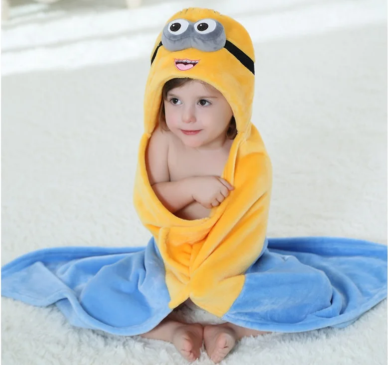 Minion Детское одеяло из кораллового флиса с капюшоном для маленьких мальчиков и девочек; мягкие милые накидки с изображением животных из мультфильма «hello kitty»; Прямая поставка - Цвет: Minion