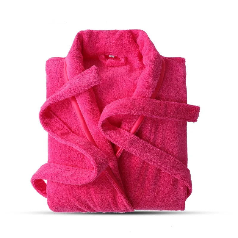 Women Rose Red Махровый халат из чистого хлопка, халат для влюбленных, синий халат, мужской халат, Женский Одноцветный халат, длинный халат, одежда для сна размера плюс XXL - Цвет: Women Rose Red