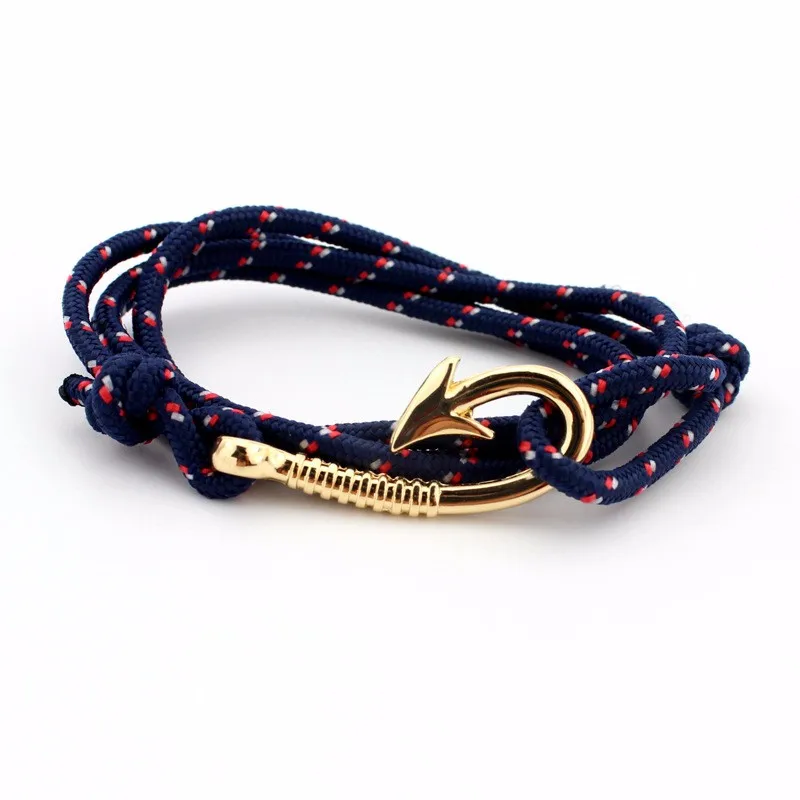 B1177dark blue BOYULIGE, новинка, мужской браслет с якорем, Золотой металлический якорь, веревка для выживания, спортивные крючки, Морской стиль, браслет для мужчин и женщин, ювелирное изделие, подарок - Окраска металла: B1177dark blue